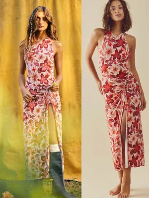 Free People Bohemian Floral Hawaiian Tropical Mimi Maxi Dress Size Medium Slit thumbnail 2
