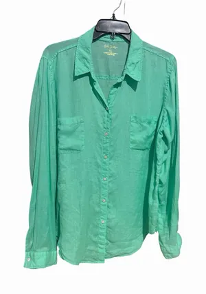 Lilly Pulitzer Shirt Women's XL Deanna 100% Linen Popover Tunic Green #AB12-4 thumbnail 1
