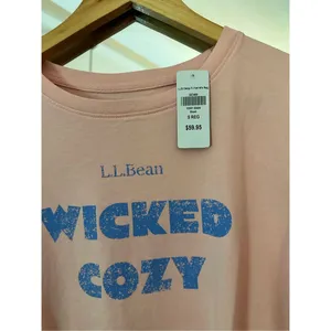 L.L Bean Size Medium Coral Pink And Blue WICKED COZY Long Sleeve Top thumbnail 3