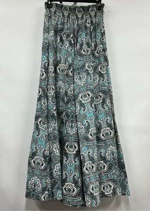 Earthbound Trading Co S Blue White Paisley Flared Leg Pants Womens Wide thumbnail 1