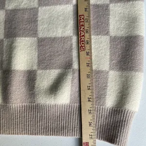 Bohme Boutique Knit Boho Sweater Crewneck Checkered Pattern Brown Cream Size Med thumbnail 10