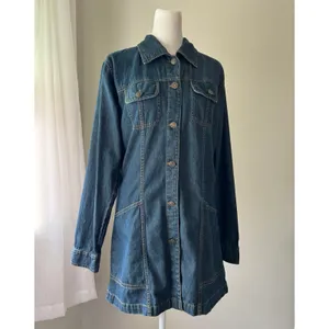 Dizzy Lizzy Dark Wash Denim Long Sleeve Collared Button Down Shirt Blue Size L thumbnail 5