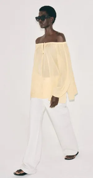 BNWT Zara ZW Collection Pastel Yellow Linen Blend Blouse thumbnail 1