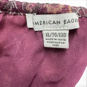 American Eagle Faux Wrap Cropped Blouse Top Sheer Purple Floral XL thumbnail 5