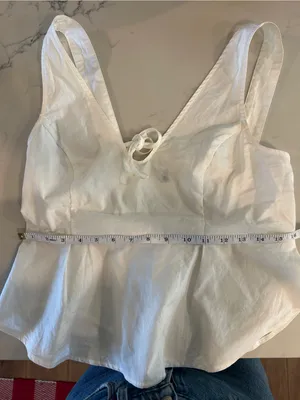 White V-Neck Tie-Front Peplum Tank Top - Women thumbnail 5