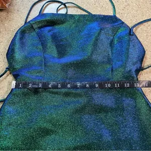 NWOT Lulus Impressive Confidence Shiny Green and Blue Lace-Up Mini Dress thumbnail 7