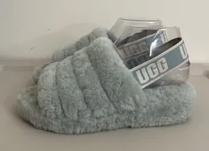 UGG Fluff Yeah Slide 37 / US 6 Fog Blue Sheepskin Cozy Fluffy Lounge thumbnail 1