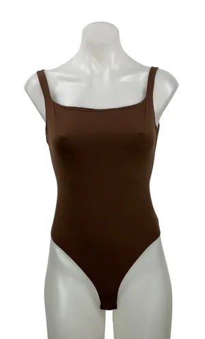 Skims Women's Brown Sleeveless Square Neck Open Back Thong Tank Bodysuit Size L thumbnail 1