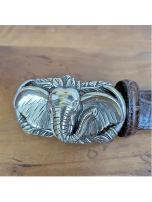 90's Vintage Brighton Leather Embossed Belt with Elephant Buckle Small thumbnail 6
