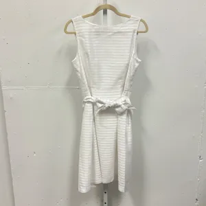Anne Klein White Horizontal Stripe Sleeveless Fit and Flare Belted Dress Size 10 thumbnail 2