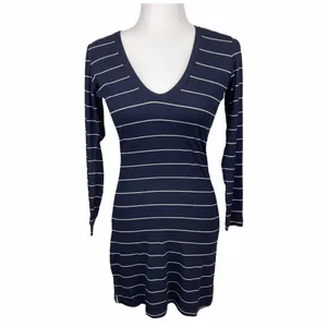 Revolve Capulet Mini Dress‎ Bodycon Navy White Stripe Rib Knit U Neck Size M NEW thumbnail 2