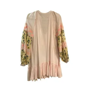 Anthropologire Free People Mix it Up tunic dress pale pink contrast sleeves sz thumbnail 4