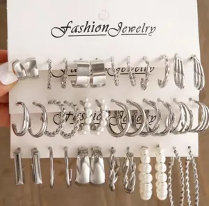 Silver 12PCS Bulk Set Hoop Earrings thumbnail 1