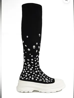Cape Robbin Black Knee-High Platform Boots with White Soles and Silver Studs thumbnail 4