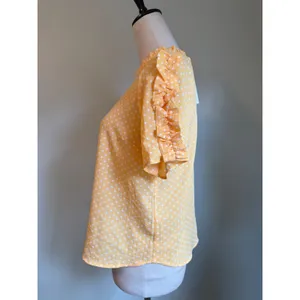 Monteau coquette Yellow Polka Dot Ruffle y2k preppy Blouse Top dainty M NEW boho thumbnail 2