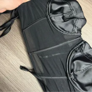 Windsor Black Mesh Satin Corset Crop Womens Top Adjustable medium thumbnail 9