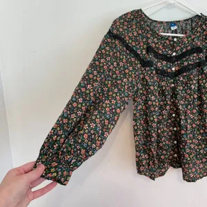 OLD NAVY Long Sleeve Lace Trimmed Floral Print Blouse Brown Button Cottagecore thumbnail 7
