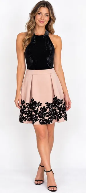 Velvety Y2K Trixxi Black Floral Fit & Flare Cocktail Dress S New Years Eve Party thumbnail 1