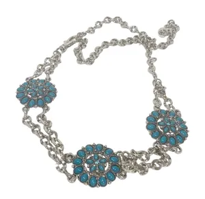 Women's Turquoise Blue‎ and Silver Belt Chain Link Adjustable thumbnail 1