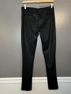 Chocolat Pants Womens Large Black Coated Ponte Skinny Faux Leather HP9429S thumbnail 4