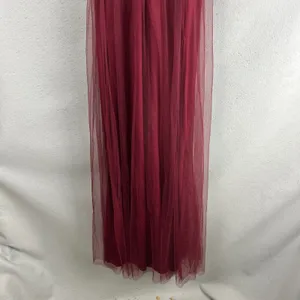 Lulus Burgundy Tulle Maxi Gown 2X Deep V Spaghetti Strap Front Slit Bridesmaid thumbnail 9