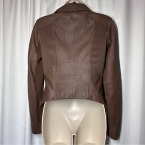 My Tribe Leather Moto Jacket Brown Full Zip Asymmetric Hem Biker Rocker XS Y2K thumbnail 7