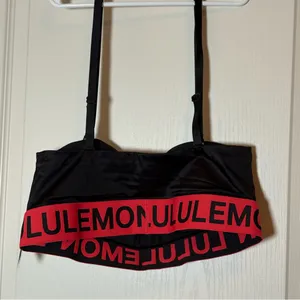 Lululemon Satin Shine Logo Train Bra Light Support, A/B Cup. Color Black/Red thumbnail 3