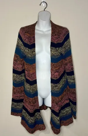 Sky And Sparrow Anthropologie Multicolored Striped Cotton Blend Long Cardigan Size M EUC thumbnail 1
