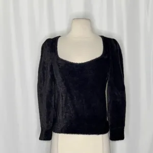 FREE PEOPLE Moonbeam Pullover Black Fuzzy Sweater 3/4 Sleeves Solid Scoop Small thumbnail 3