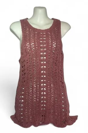 American Eagle Outfitters Coastal Nude Pink Crochet Tank Cover-up Women's Size L thumbnail 1