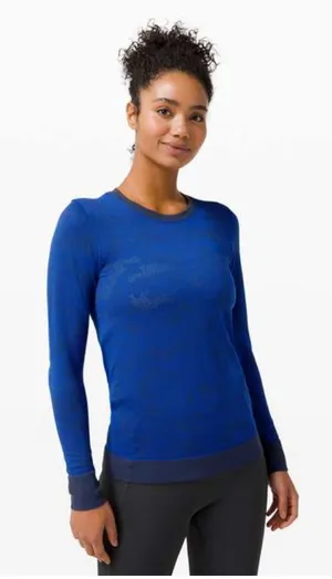 Lululemon Swiftly Breathe Shirt Womens Small Blue Long Sleeve Crew Neck Athletic thumbnail 1