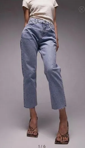Topshop High Waist Crop Raw Hem Straight Leg Jeans 28 thumbnail 1