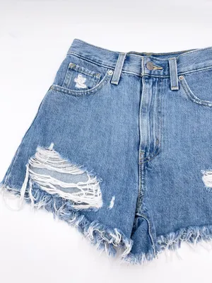 Levi's High Waisted Mom Shorts Size 24 Distressed Denim Cotton Frayed Hem Retro thumbnail 2