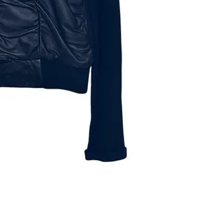 XCVI Women's Jacket Genuine Leather Angora Wool Blend Ruched Moto Black  Medium‎ thumbnail 4