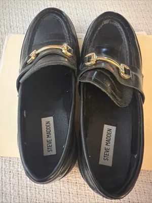 Steve Madden Black Leather Loafers with Gold Bit thumbnail 4