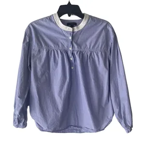 J. Crew Size 4 Small Gathered Light‎ Blue Bib Blouse Prarie Mininamlist thumbnail 1