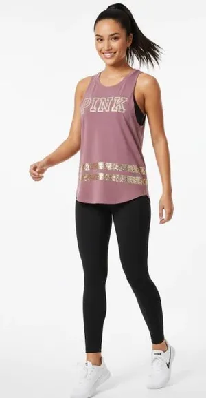 Victoria's Secret PINK Bling Sequin Muscle Tank Rose Begonia Mauve Size Large thumbnail 1
