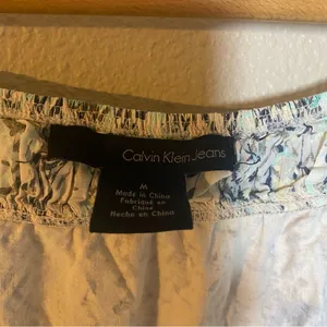 Calvin Klein‎ Jeans White Top with Aqua & Navy Vine Print Earthy summer casual M thumbnail 3