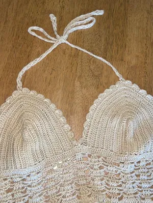 Tan Crocheted Boho Crop Top thumbnail 8