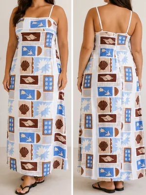 Sabo Skirt Georgia Solis Linen Blend Blue Resortwear Vacation Coastal Maxi Dress thumbnail 10
