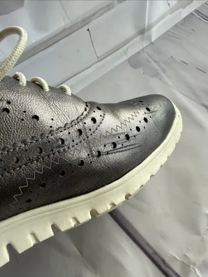 Cole Haan Zero Grand Women's Grey Metallic Wingtip Sneakers with White Soles thumbnail 11