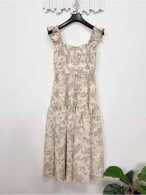 Moon River Ruffle Straps Tiered Hem Smocked Back Midi Dress Cream Multi Small thumbnail 2