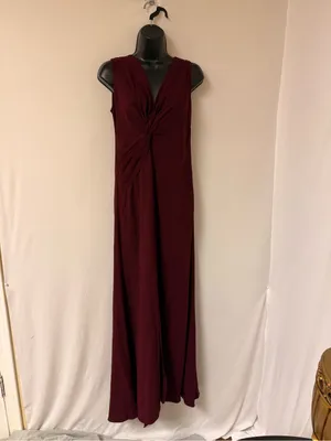 Elie Tahari Burgundy Deep-V Ruffle Evening Gown thumbnail 3