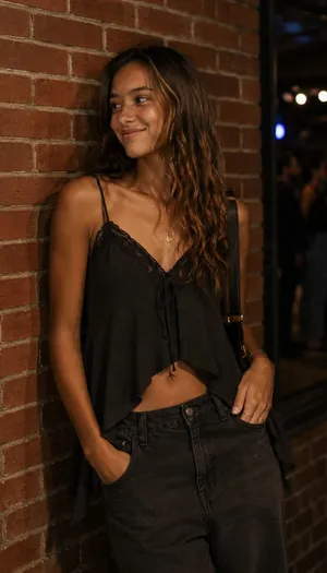 One By One Black Lace Trim‎ Tank Top Y2K Whimsigoth Witchy Size Small Flowy Club thumbnail 1