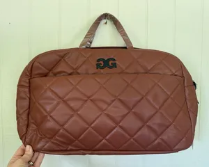 Gilda Paris Brown Quilted Messenger Bag GG Logo Laptop Work Tote New thumbnail 1
