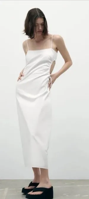 ZARA GABARDINE MIDI DRESS WITH CUT-OUT‎ DETAIL - White SIZE M thumbnail 1