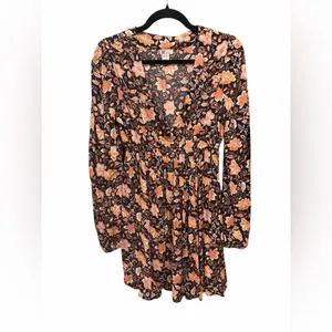 Billabong Sweetest Dream Floral Mini Dress Black Pebble Long Sleeve L thumbnail 10