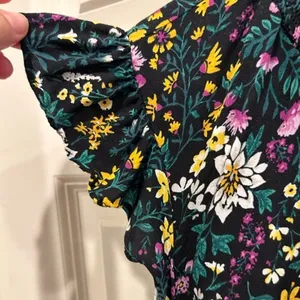 Old Navy Womens Floral Flutter Sleeve Mini Dress Black Yellow Purple Size Large‎ thumbnail 3
