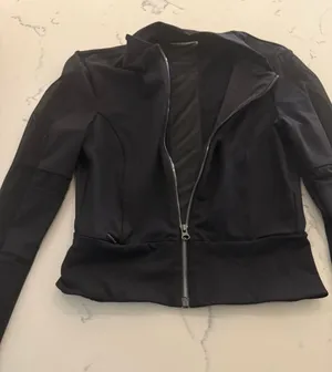 ALO Yoga Black Slim Bomber Jacket with Silver Zip thumbnail 1