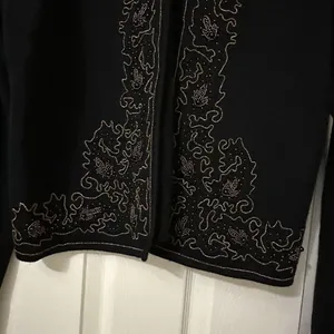 Vintage Black 100% Merino Wool Cardigan Sweater Sz M Medium Beaded thumbnail 2